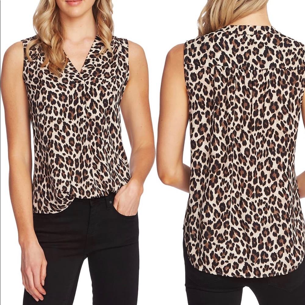 Vince Camuto Animal Print V Neck Sleeveless Top